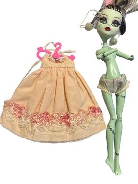 “Dolly Couture” Fashion Dress  - Pink Cotton & Lace ( no doll)